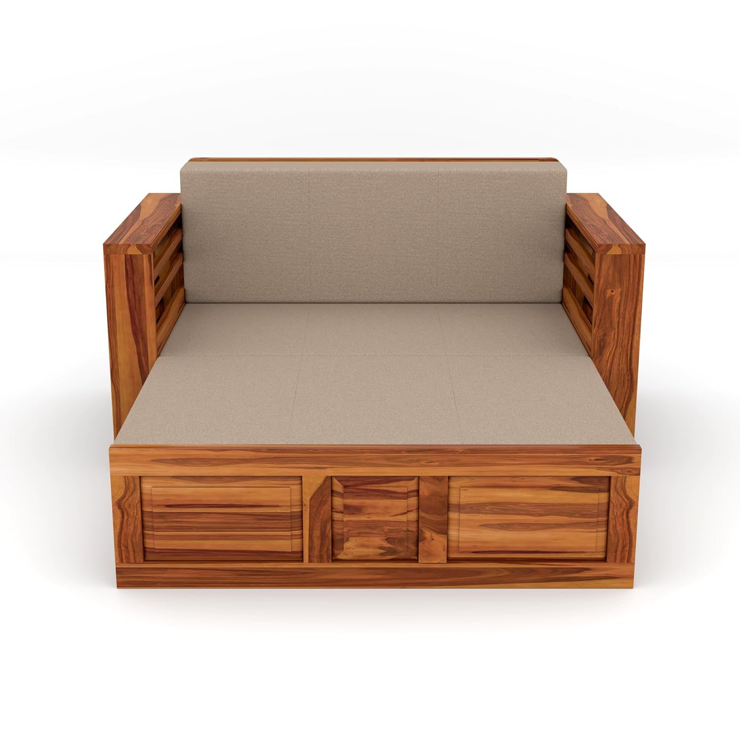 Sheesham Wooden Sofa Cum Bed for Living Room with Side Pocket Storage - 2 Person Sofa Cum Bed Wooden Furniture for Home with Cushion Seating (Design 11) - Image 8