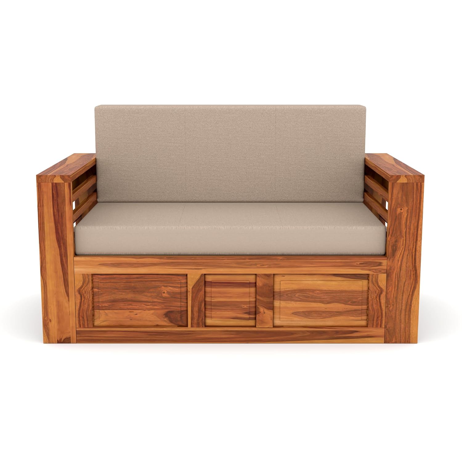 Sheesham Wooden Sofa Cum Bed for Living Room with Side Pocket Storage - 2 Person Sofa Cum Bed Wooden Furniture for Home with Cushion Seating (Design 11) - Image 10