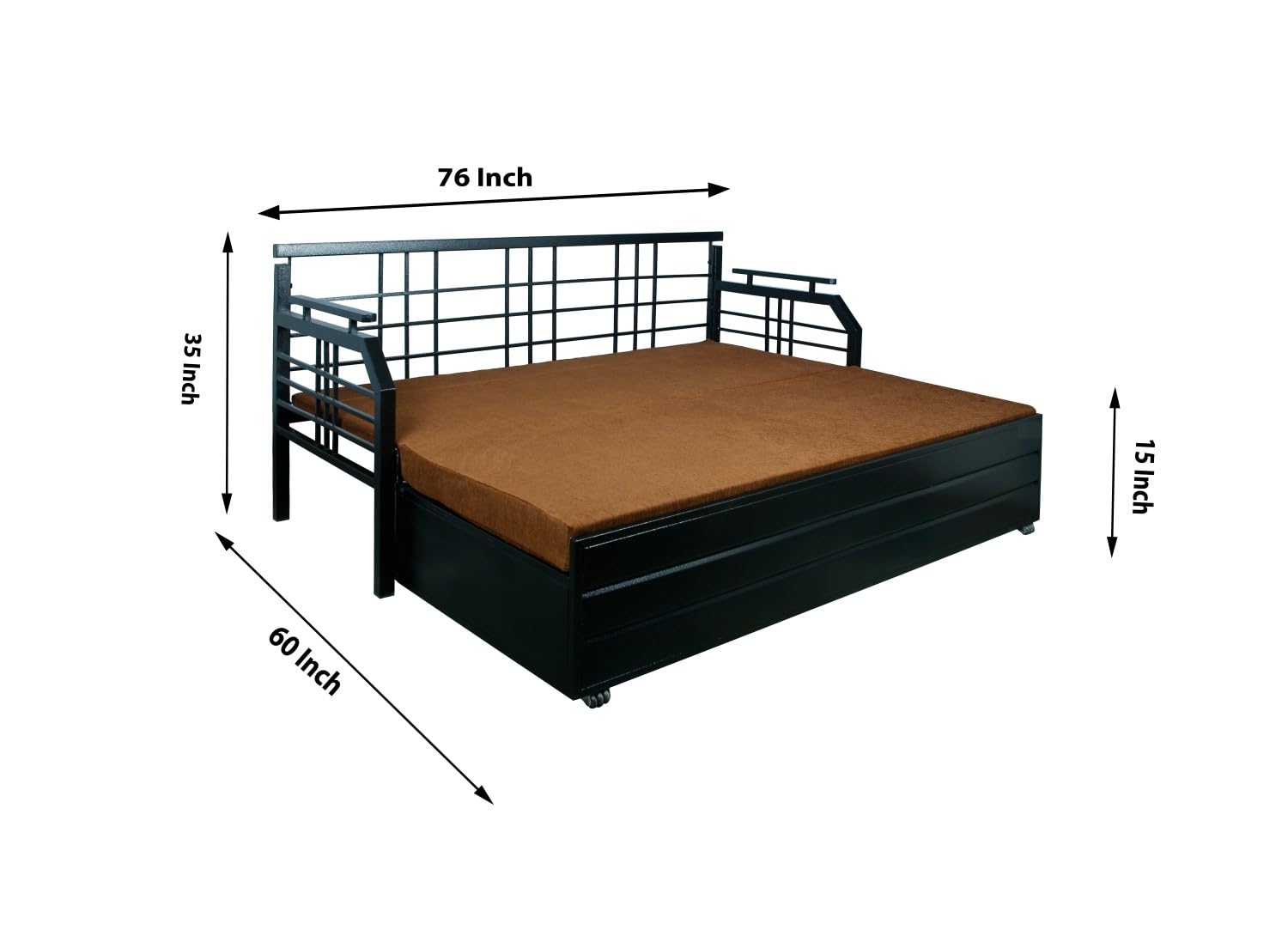 3 Seater Metal Sofa Cum Bed with Hydraulic Storage for Living Room (Black); Size: Queen - 5 x 6 - APICQ902 - Image 3