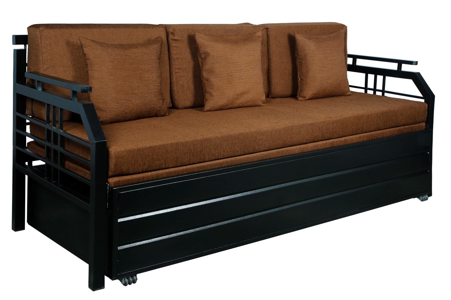 3 Seater Metal Sofa Cum Bed with Hydraulic Storage for Living Room (Black); Size: Queen - 5 x 6 - APICQ902 - Image 4