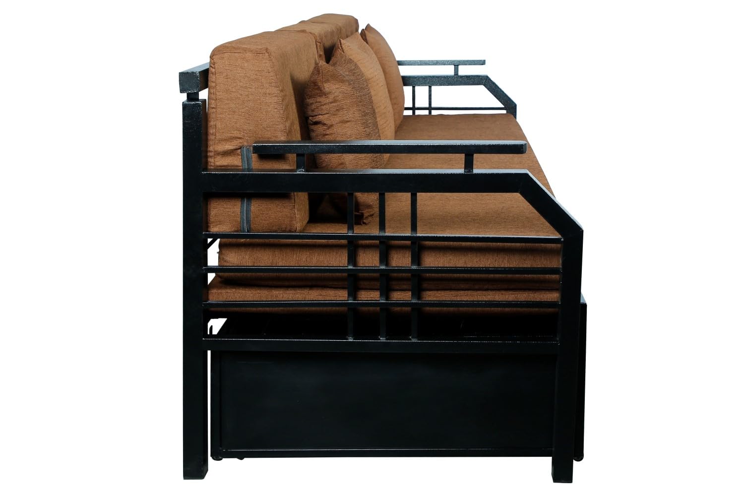 3 Seater Metal Sofa Cum Bed with Hydraulic Storage for Living Room (Black); Size: Queen - 5 x 6 - APICQ902 - Image 5