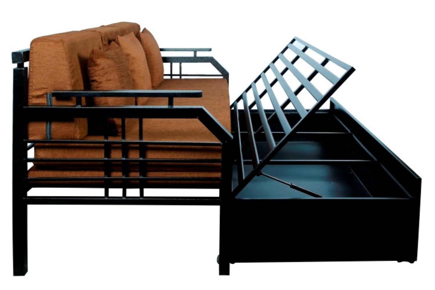 3 Seater Metal Sofa Cum Bed with Hydraulic Storage for Living Room (Black); Size: Queen - 5 x 6 - APICQ902 - Image 6