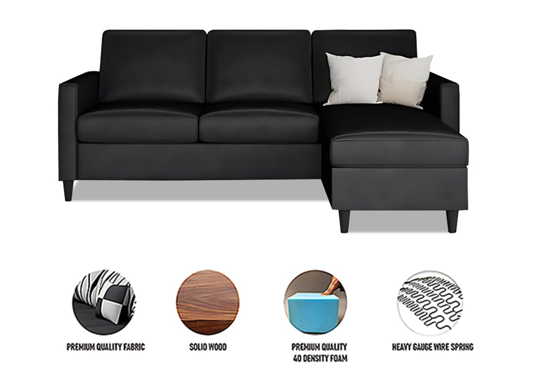 Etleva 3 Seater Fabric L Shaped Sectional Couch Sofa Set for Living Room (Black) - Image 3