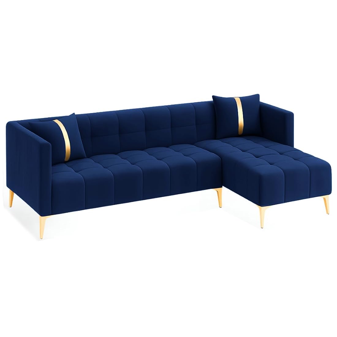 FURNY Styliving 4 Seater Fabric RHS L Shape Sofa Set (Blue) with Golden Finish Legs | Durable & Comfortable | Ideal for Living Room - Image 5