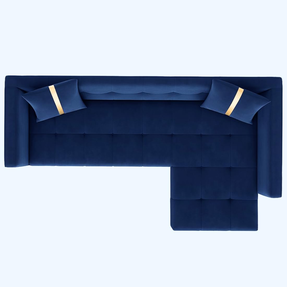 FURNY Styliving 4 Seater Fabric RHS L Shape Sofa Set (Blue) with Golden Finish Legs | Durable & Comfortable | Ideal for Living Room - Image 6