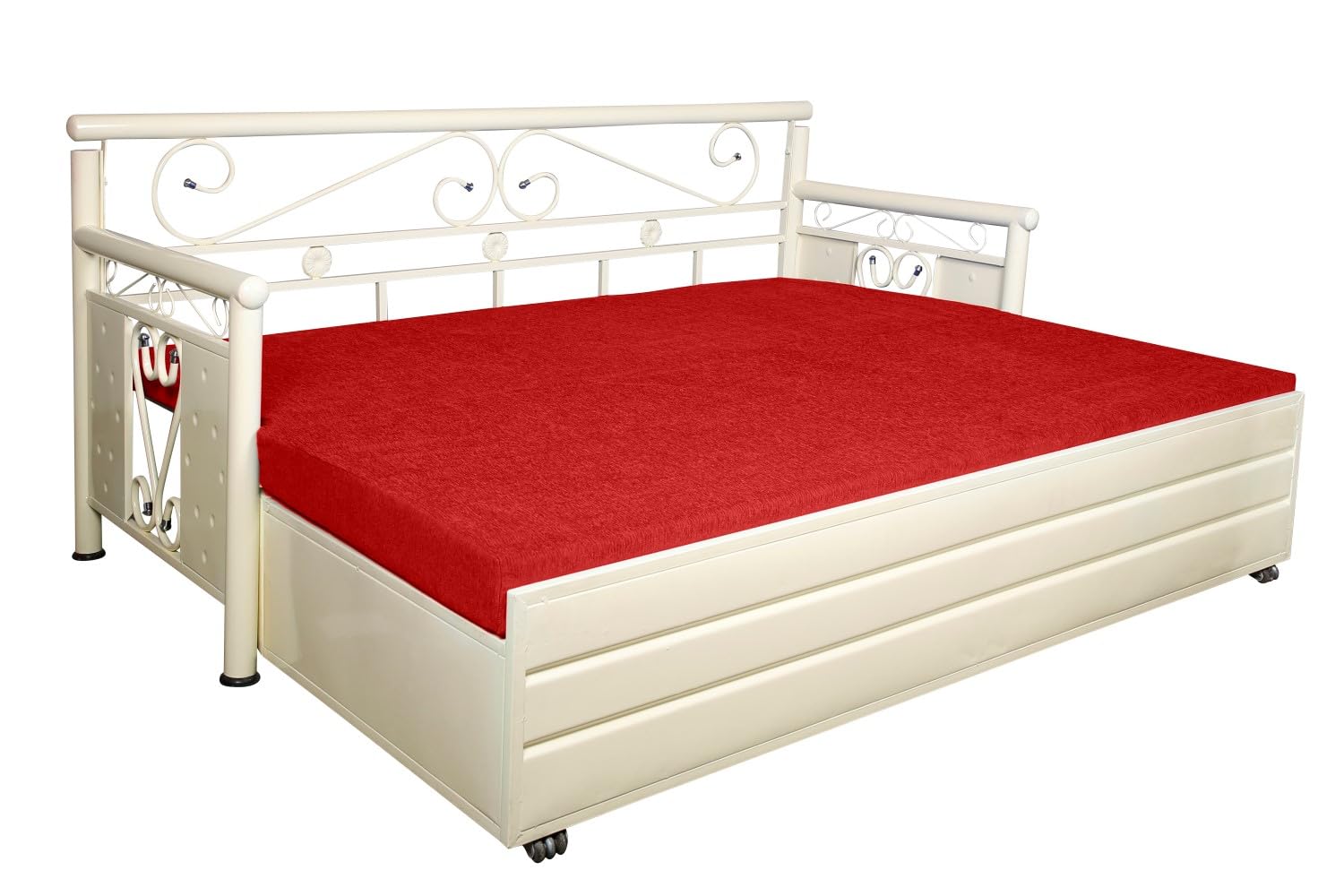 3 Seater Metal Sofa Cum Bed with Hydraulic Storage for Living Room (Ivory); Size: King - 6 x 6 - APICK201 - Image 5