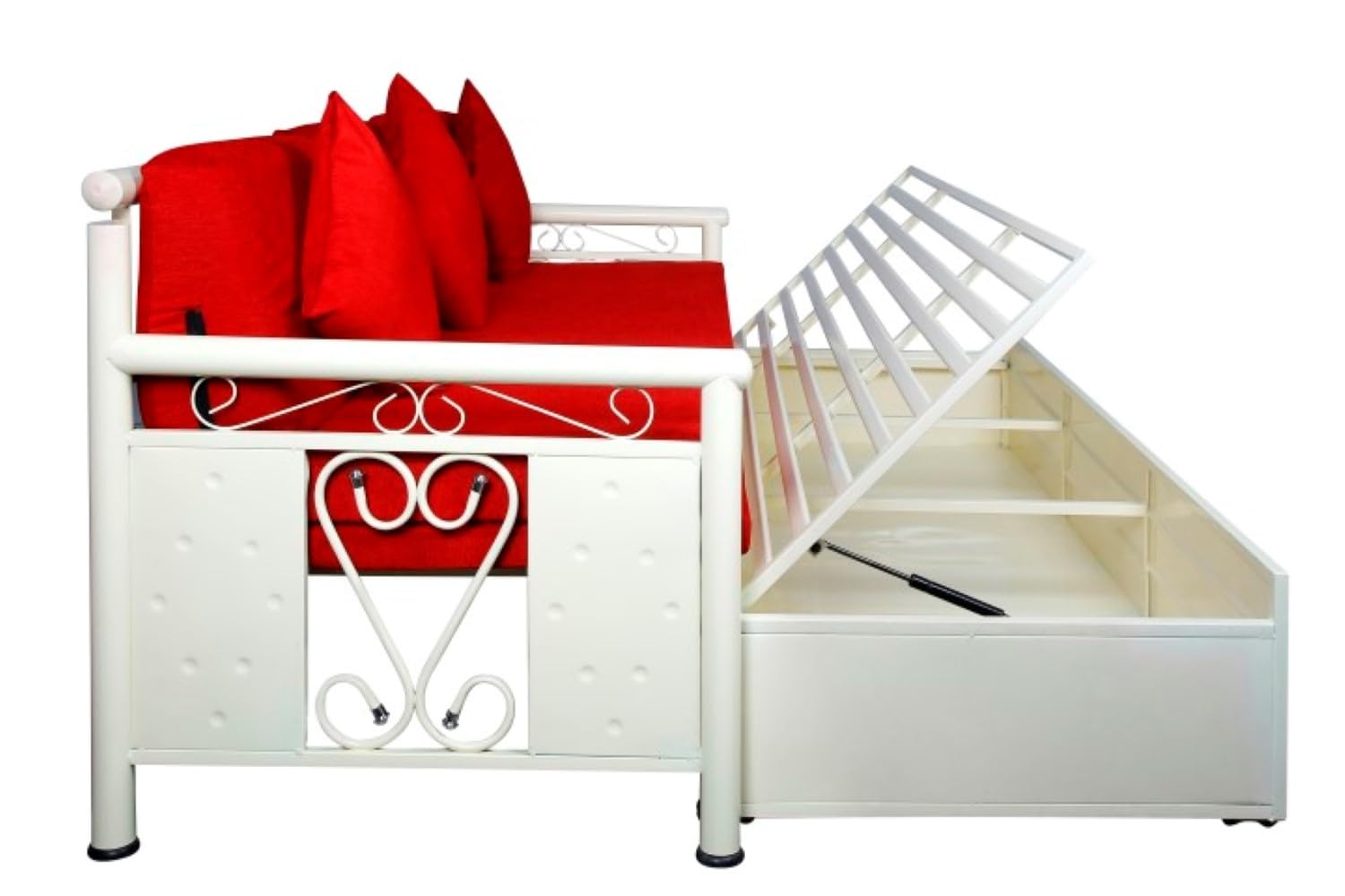 3 Seater Metal Sofa Cum Bed with Hydraulic Storage for Living Room (Ivory); Size: King - 6 x 6 - APICK201 - Image 8