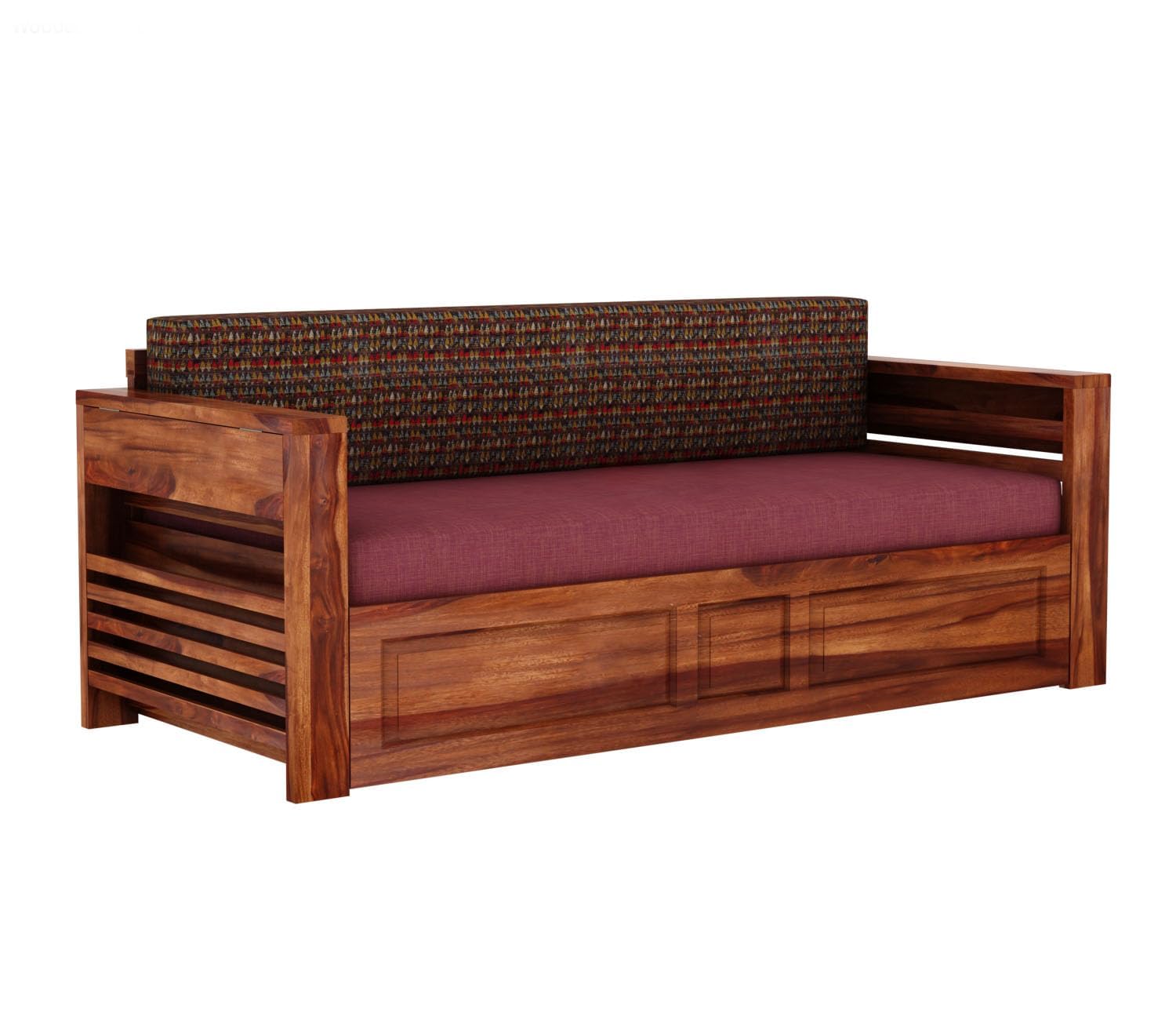 Sheesham Wood Foster 3 Seater Sofa Cum Bed for Living Room Three Seater Sofa Bed for Home Sofa Com Bed Sheesham Wood | 1 Year Warranty (Honey Berry Diamonds) - 3 Seater, Beige - Image 5