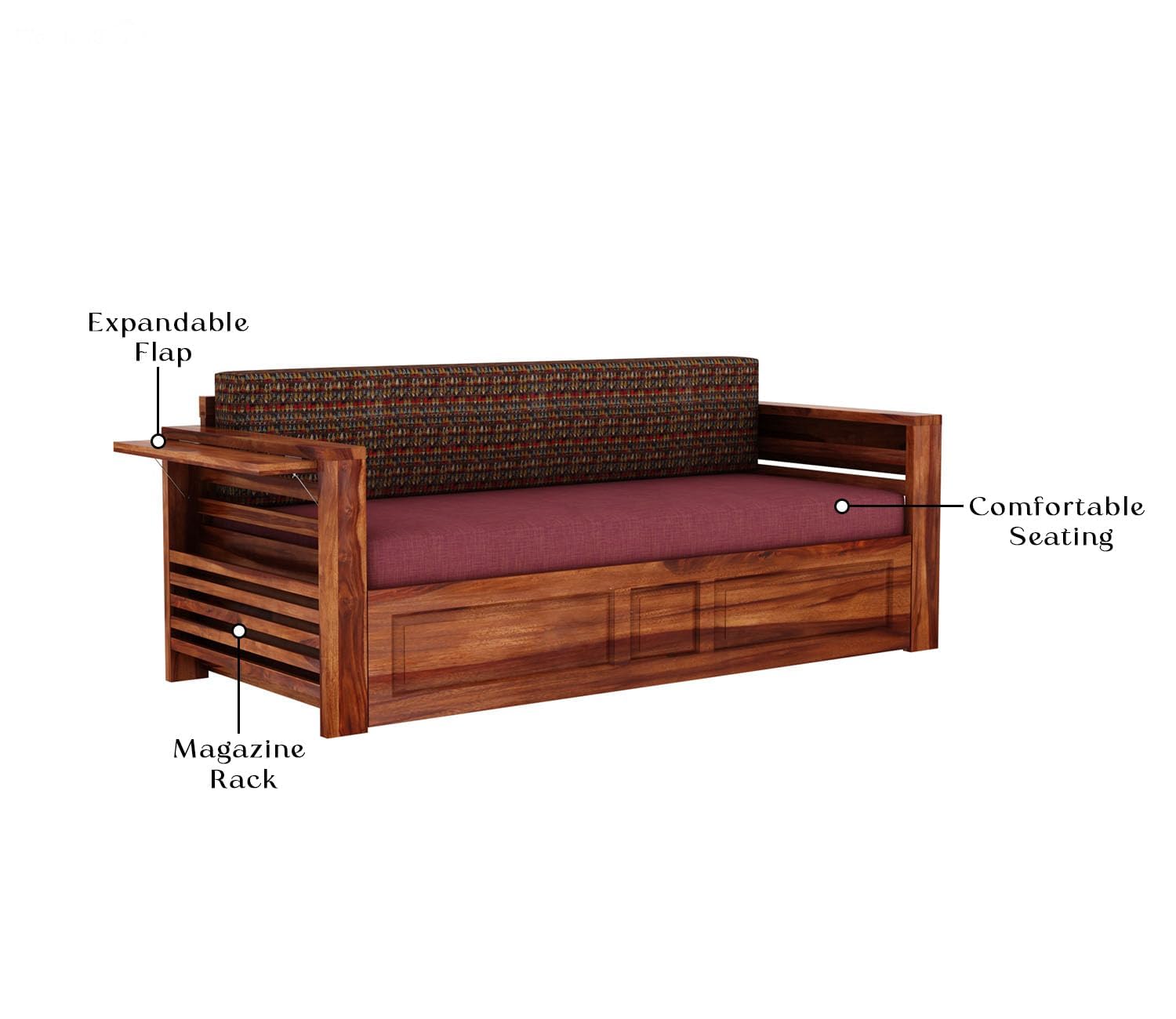 Sheesham Wood Foster 3 Seater Sofa Cum Bed for Living Room Three Seater Sofa Bed for Home Sofa Com Bed Sheesham Wood | 1 Year Warranty (Honey Berry Diamonds) - 3 Seater, Beige - Image 8