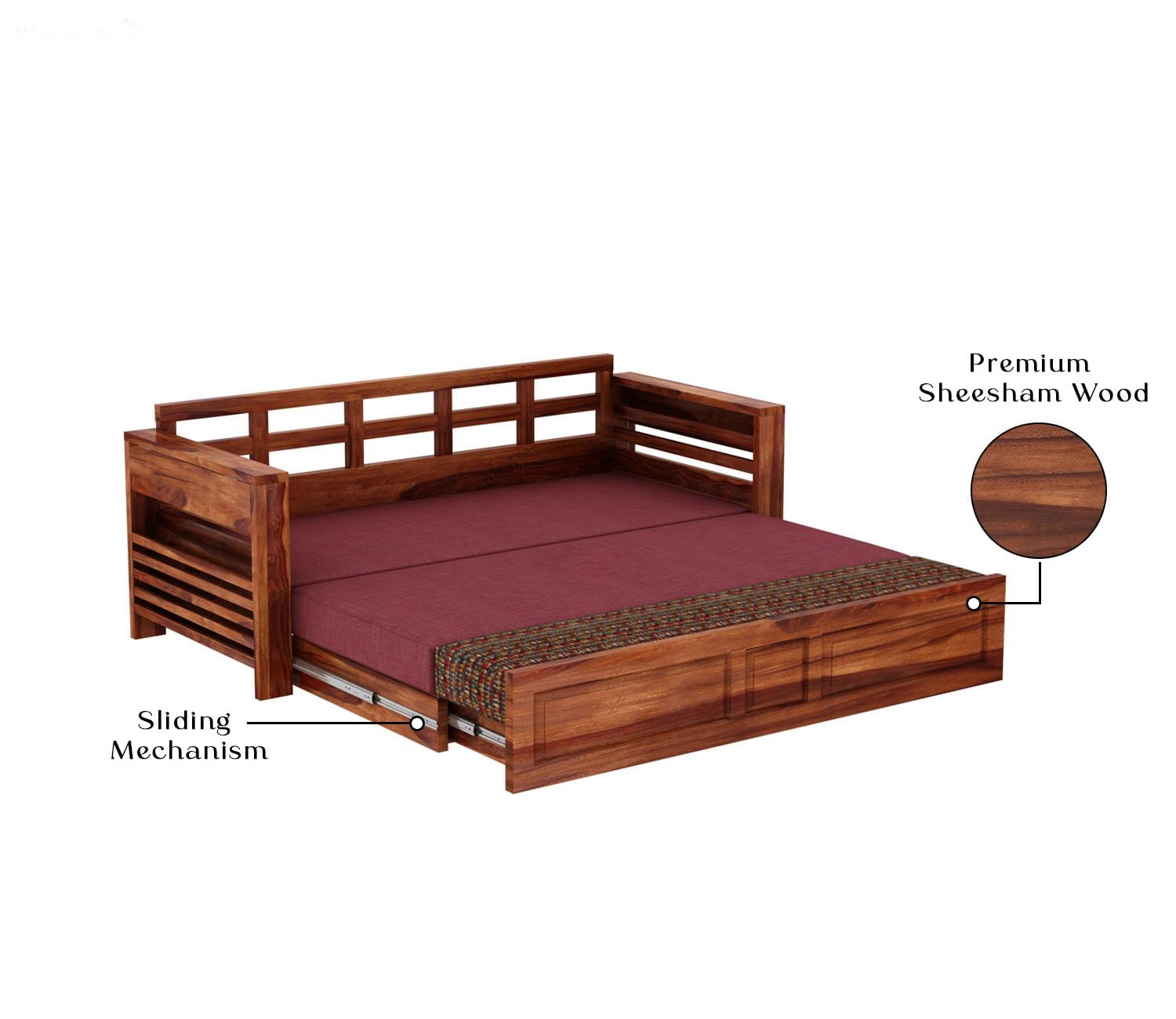 Sheesham Wood Foster 3 Seater Sofa Cum Bed for Living Room Three Seater Sofa Bed for Home Sofa Com Bed Sheesham Wood | 1 Year Warranty (Honey Berry Diamonds) - 3 Seater, Beige - Image 9