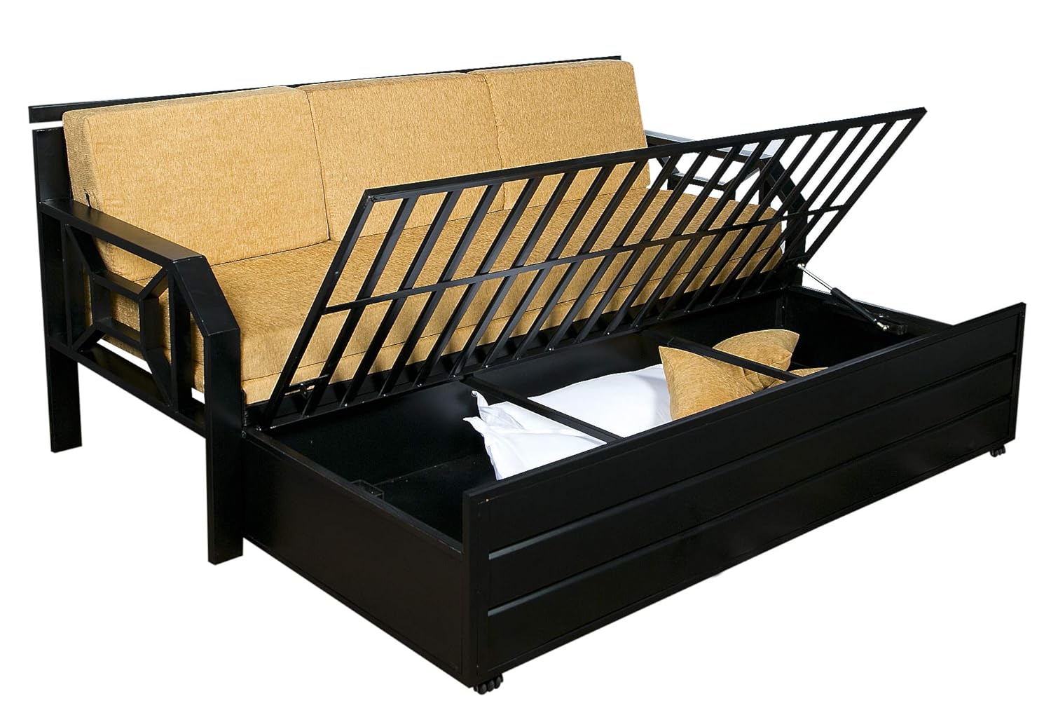 Dream Time Furniture Nesca Metal Sofa Cums Bed King Size for Home Furniture | Living Room Metal | with Storage | Sofa Cums Bed | Sofa Cums Bed Light Brown Fabric Color - Image 5