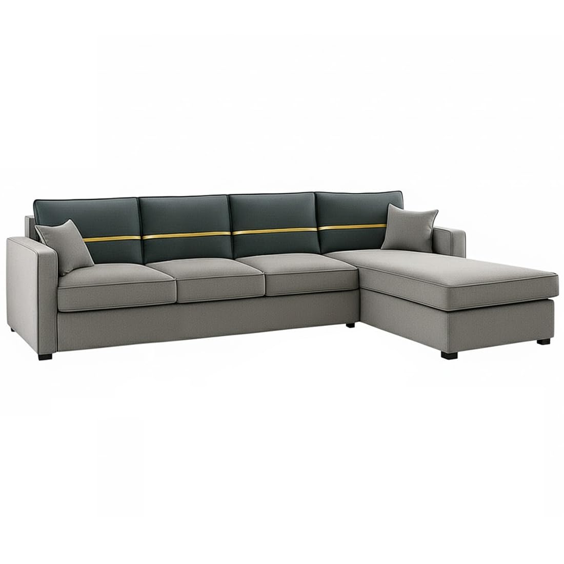 FURNY Arnoy 5 Seater Fabric RHS L Shape Sofa Set (Light Grey-Dark Grey) with Velvet Finish | Durable & Comfortable | Ideal for Living Room - Image 4
