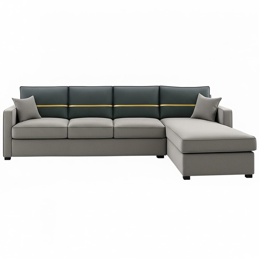 FURNY Arnoy 5 Seater Fabric RHS L Shape Sofa Set (Light Grey-Dark Grey) with Velvet Finish | Durable & Comfortable | Ideal for Living Room - Image 5
