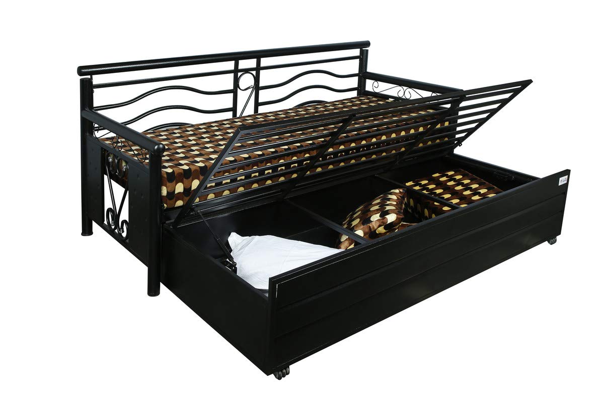 Metal Sofa Cum Bed with Hydraulic Storage Queen Size Bed Texture Finish - Colour White by A1 Star Furniture.|A1SFSC27| - Image 4