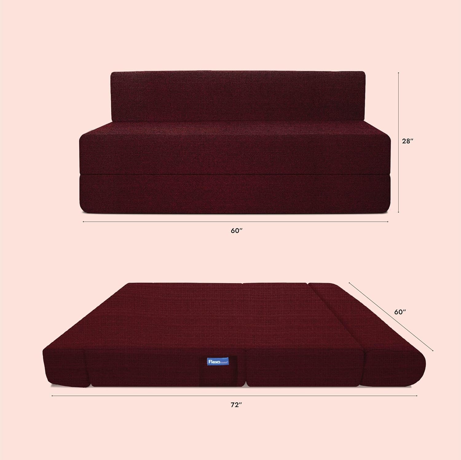 Starlon 3 Seater Sofa Cum Bed | Maroon with 2 Geometrical Pillows | Jute Fabric Washable Cover | 5' X 6' Feet - Image 6