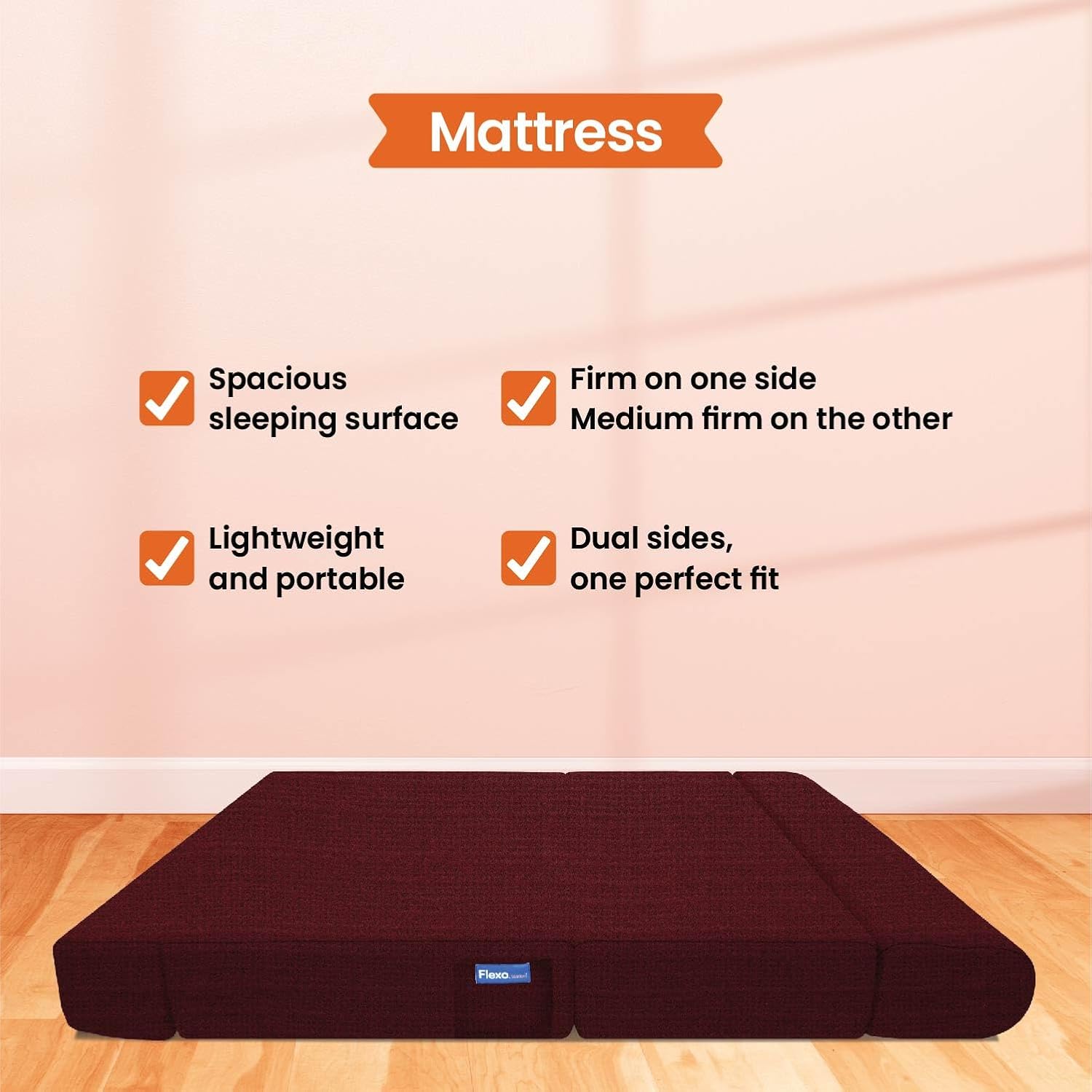 Starlon 3 Seater Sofa Cum Bed | Maroon with 2 Geometrical Pillows | Jute Fabric Washable Cover | 5' X 6' Feet - Image 9