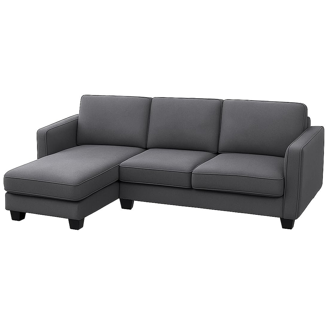 FURNY Arlo 4 Seater Fabric LHS L Shape Sofa Set (Dark Grey) | Premium Velvet Finish | Ideal of Living Room - Image 4