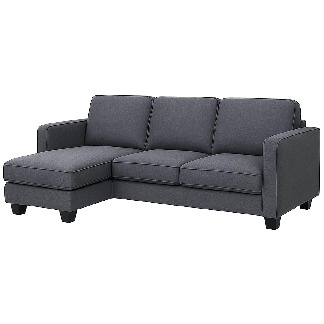 FURNY Arlo 4 Seater Fabric LHS L Shape Sofa Set (Dark Grey) | Premium Velvet Finish | Ideal of Living Room - Image 5