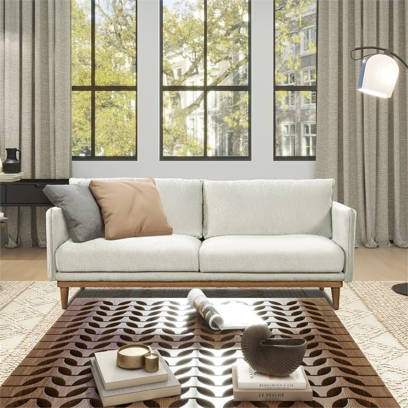Goldview Furniture Modern 2-Seater Sofa – White Upholstered with Plush Cushions and Pillows – Solid Wood Frame Couch for Living Room - Image 3