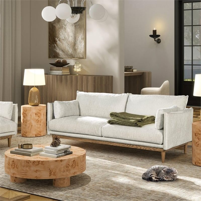 Goldview Furniture Modern 2-Seater Sofa – White Upholstered with Plush Cushions and Pillows – Solid Wood Frame Couch for Living Room - Image 4