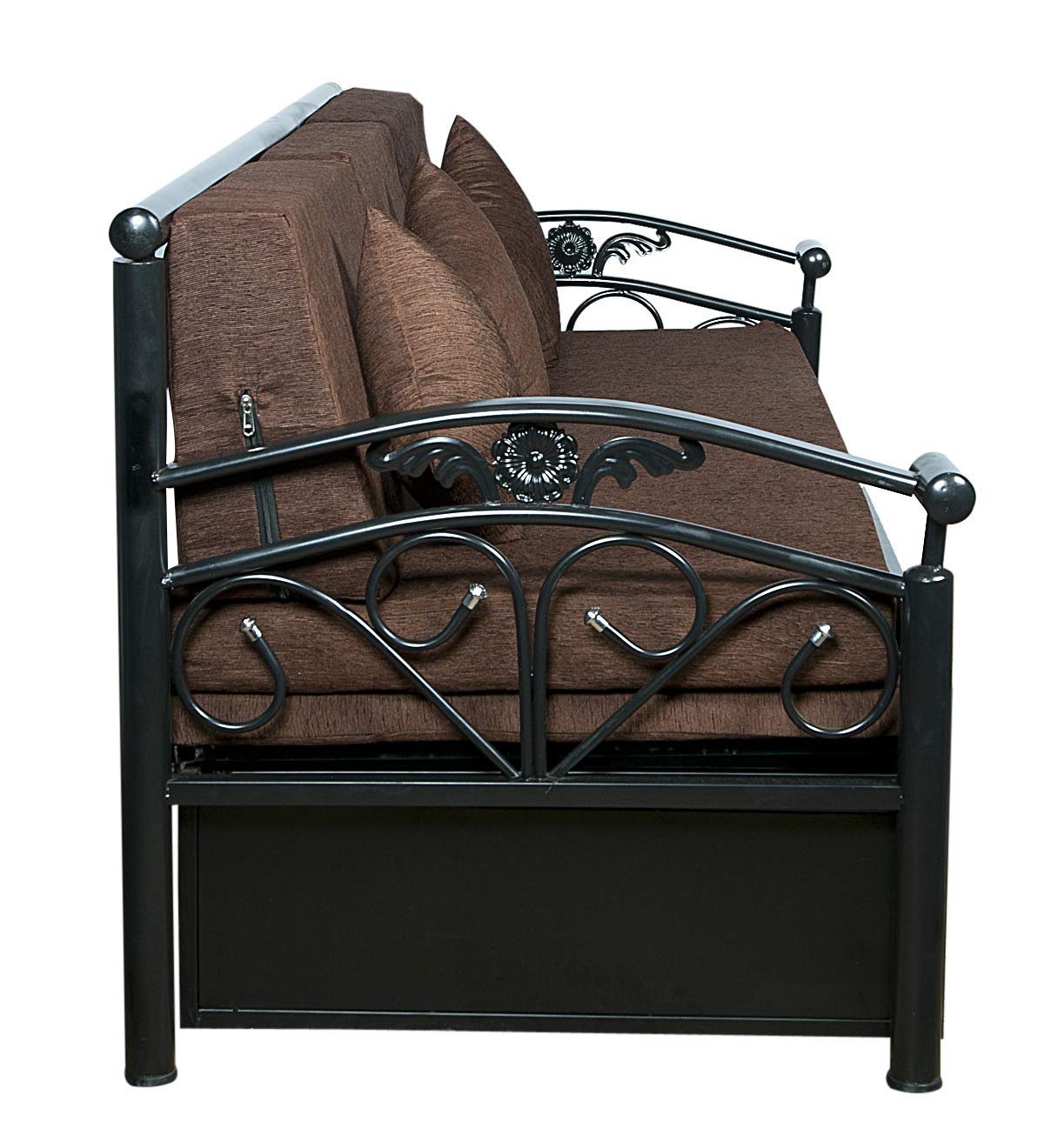 Dream Time King Size Metal Sofa Cum Bed with Hydraulic Storage | 3 Seater | 6X6| Brown Fabric, Matte Black Finish - Image 5