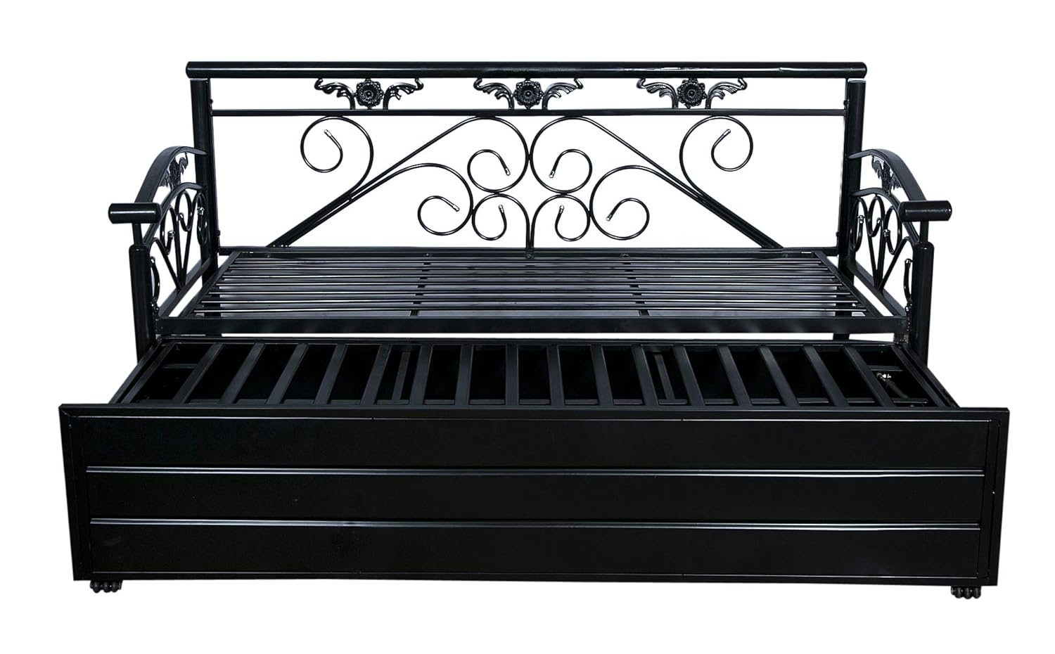 Dream Time King Size Metal Sofa Cum Bed with Hydraulic Storage | 3 Seater | 6X6| Brown Fabric, Matte Black Finish - Image 9