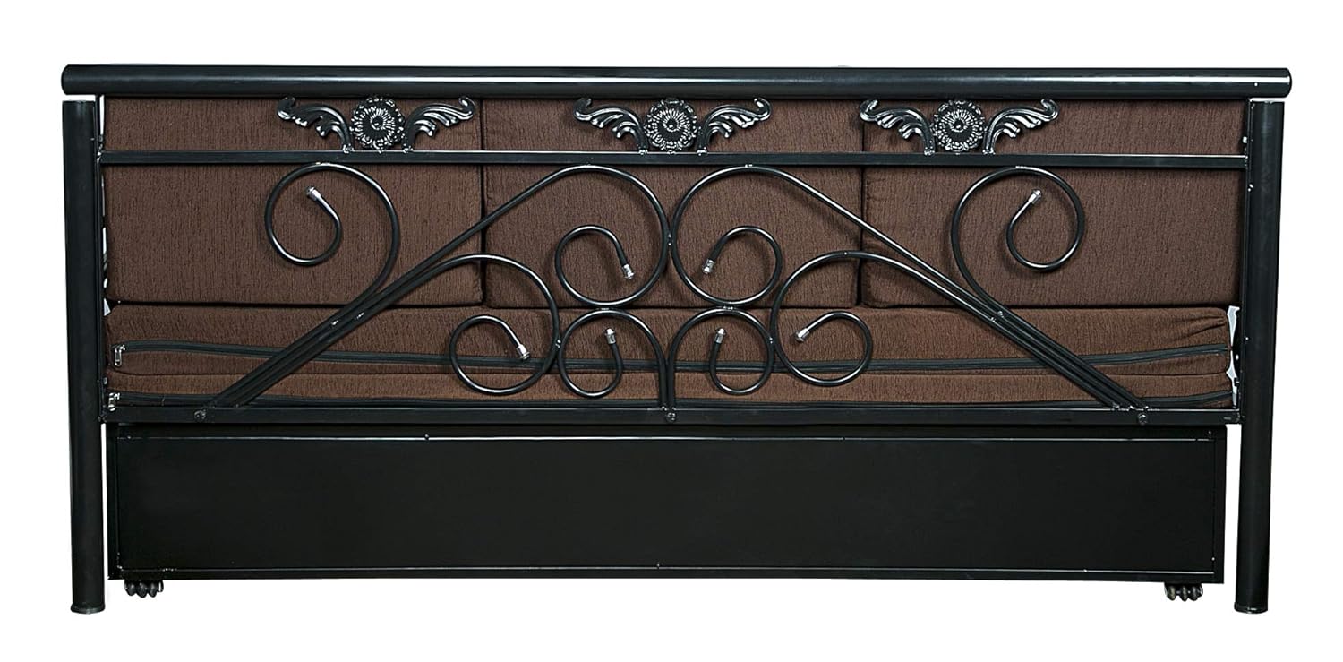 Dream Time King Size Metal Sofa Cum Bed with Hydraulic Storage | 3 Seater | 6X6| Brown Fabric, Matte Black Finish - Image 10