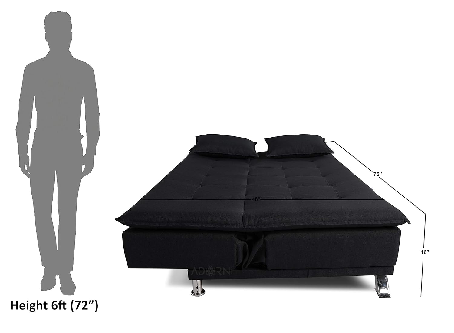 Adorn India Arden 4 Seater Sofa Cum Bed 4 x 6 (Black) (3 Year Warranty) - Image 3
