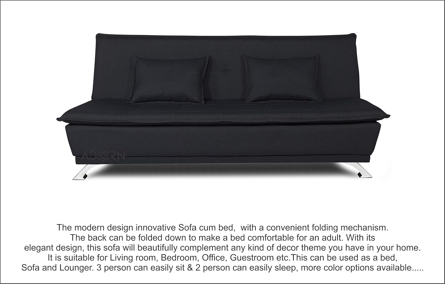 Adorn India Arden 4 Seater Sofa Cum Bed 4 x 6 (Black) (3 Year Warranty) - Image 4