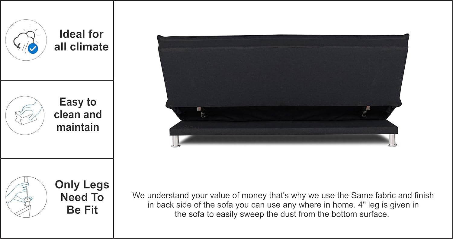 Adorn India Arden 4 Seater Sofa Cum Bed 4 x 6 (Black) (3 Year Warranty) - Image 8