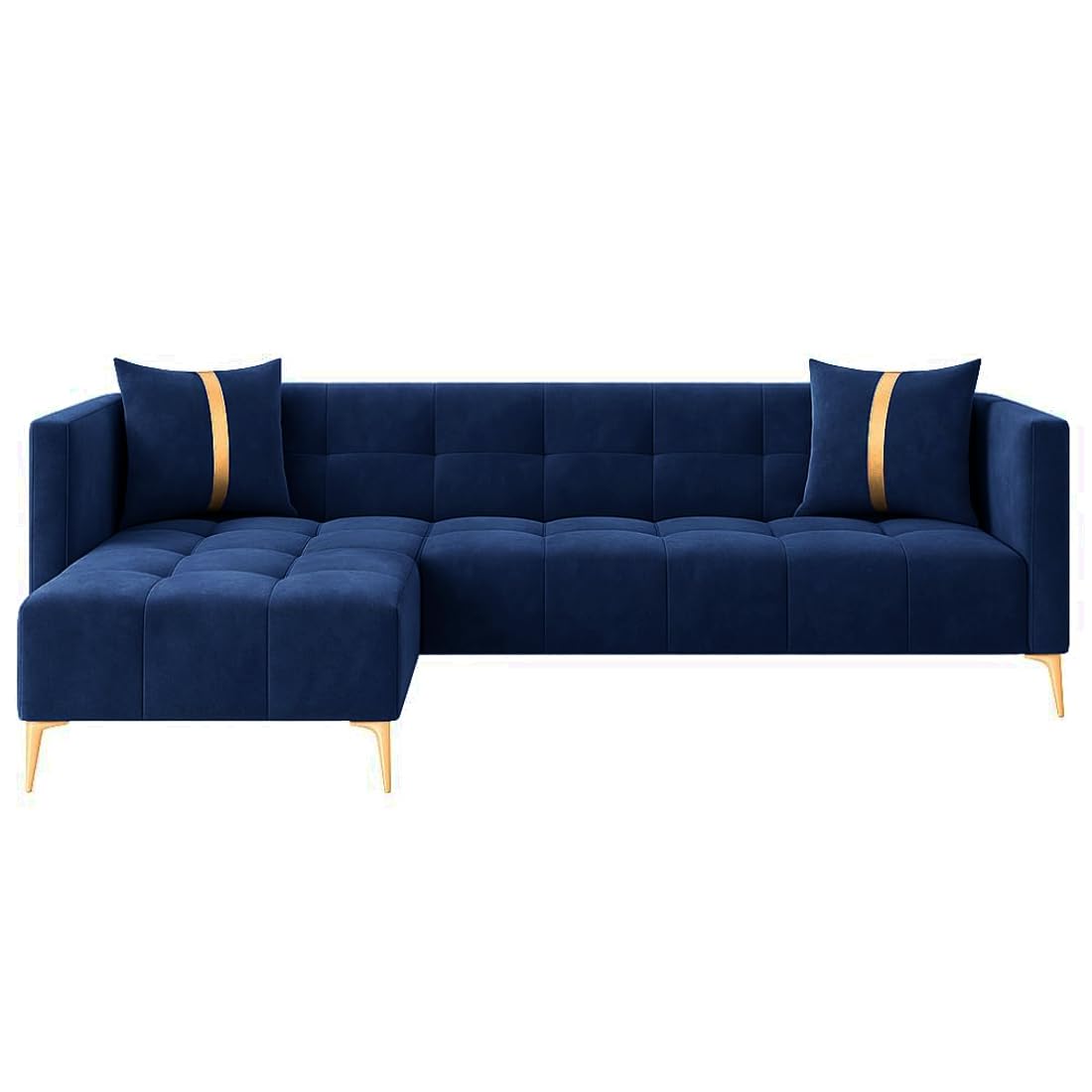 FURNY Styliving 4 Seater Fabric LHS L Shape Sofa Set (Blue) with Golden Finish Legs | Durable & Comfortable | Ideal for Living Room - Image 4