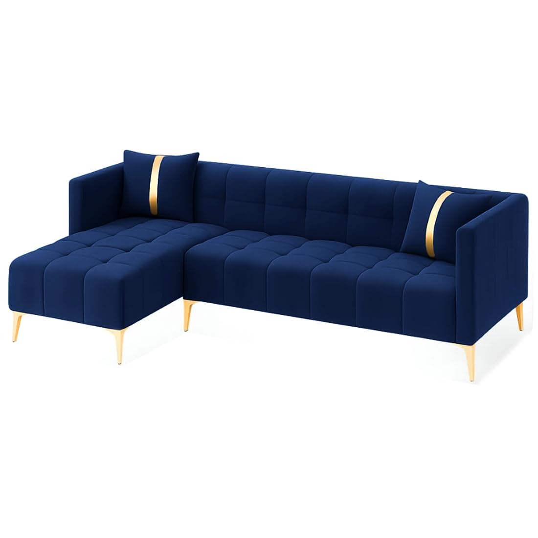 FURNY Styliving 4 Seater Fabric LHS L Shape Sofa Set (Blue) with Golden Finish Legs | Durable & Comfortable | Ideal for Living Room - Image 5
