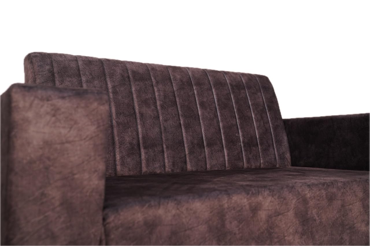 ShivajiSofa Velvet 3+2 Sofa Set for Living Room, Left or Right Aligned 5 Seater, Solid Sal Wood Leatherette Upholstered, Brown Color - Image 7