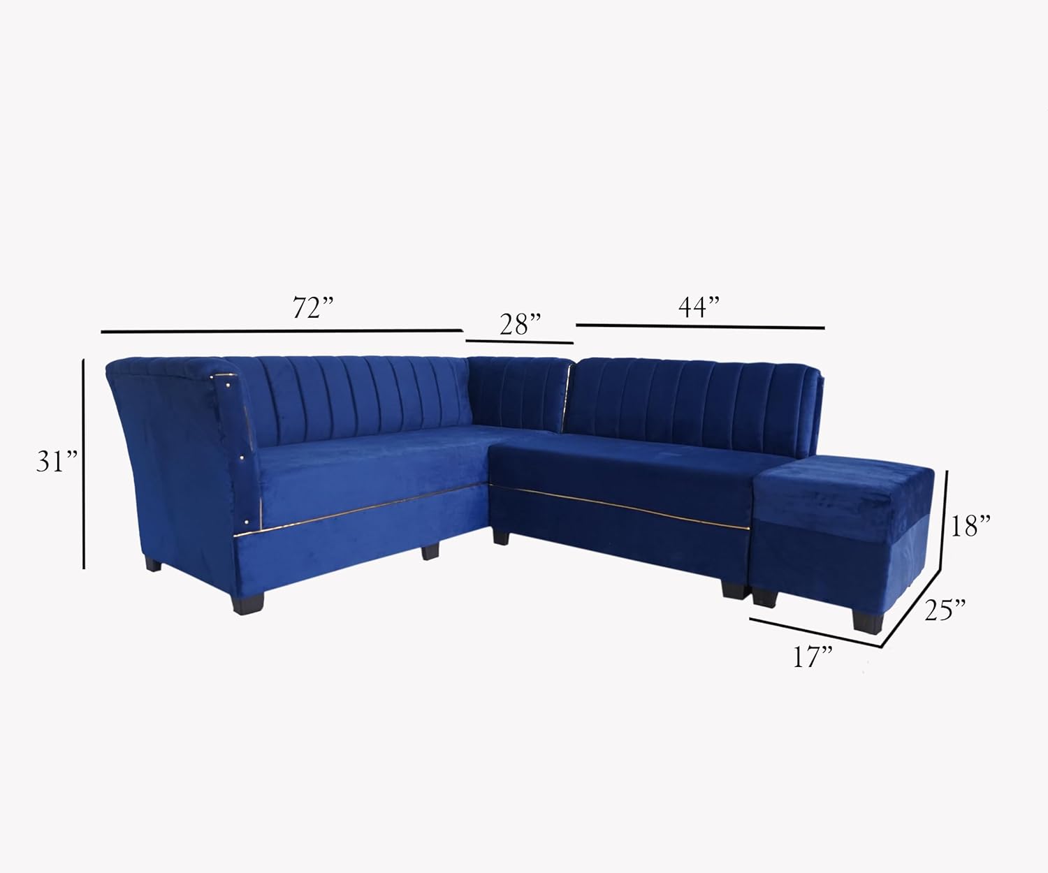 ShivajiSofa Velvet Corner L-Shape Sectional Sofa Set for Living Room, Left or Right Aligned 5 Seater, Solid Sal Wood Leatherette Upholstered, Blue Color - Image 3