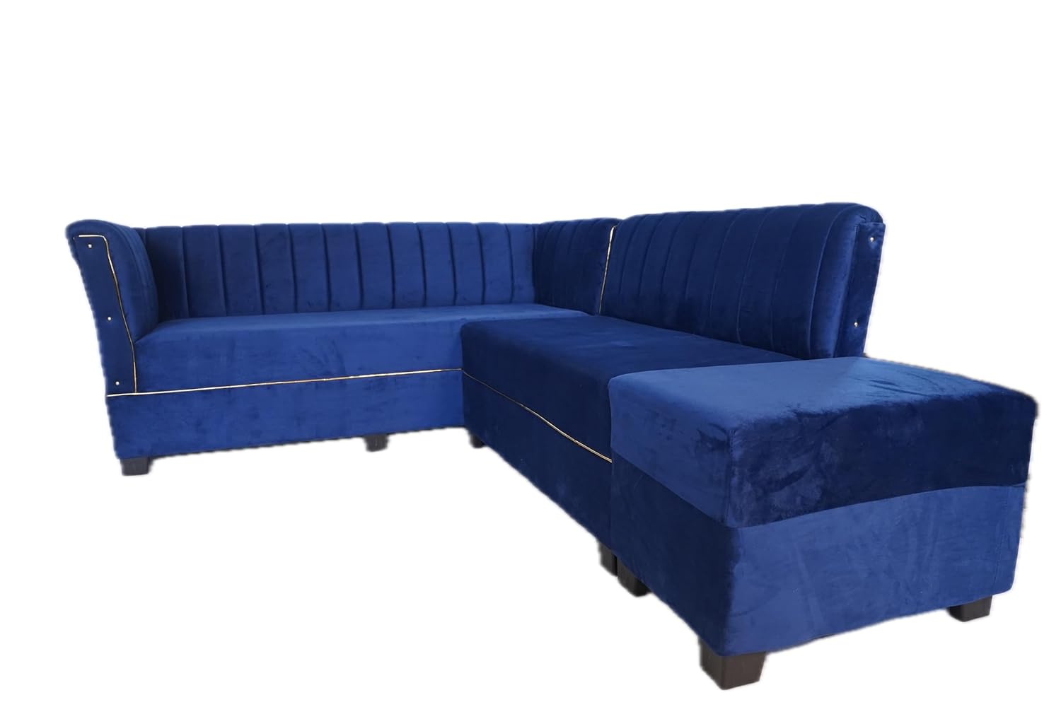 ShivajiSofa Velvet Corner L-Shape Sectional Sofa Set for Living Room, Left or Right Aligned 5 Seater, Solid Sal Wood Leatherette Upholstered, Blue Color - Image 5