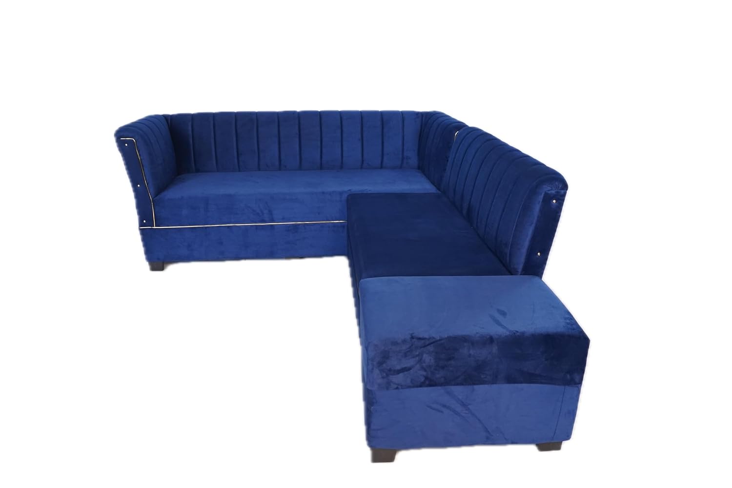 ShivajiSofa Velvet Corner L-Shape Sectional Sofa Set for Living Room, Left or Right Aligned 5 Seater, Solid Sal Wood Leatherette Upholstered, Blue Color - Image 6
