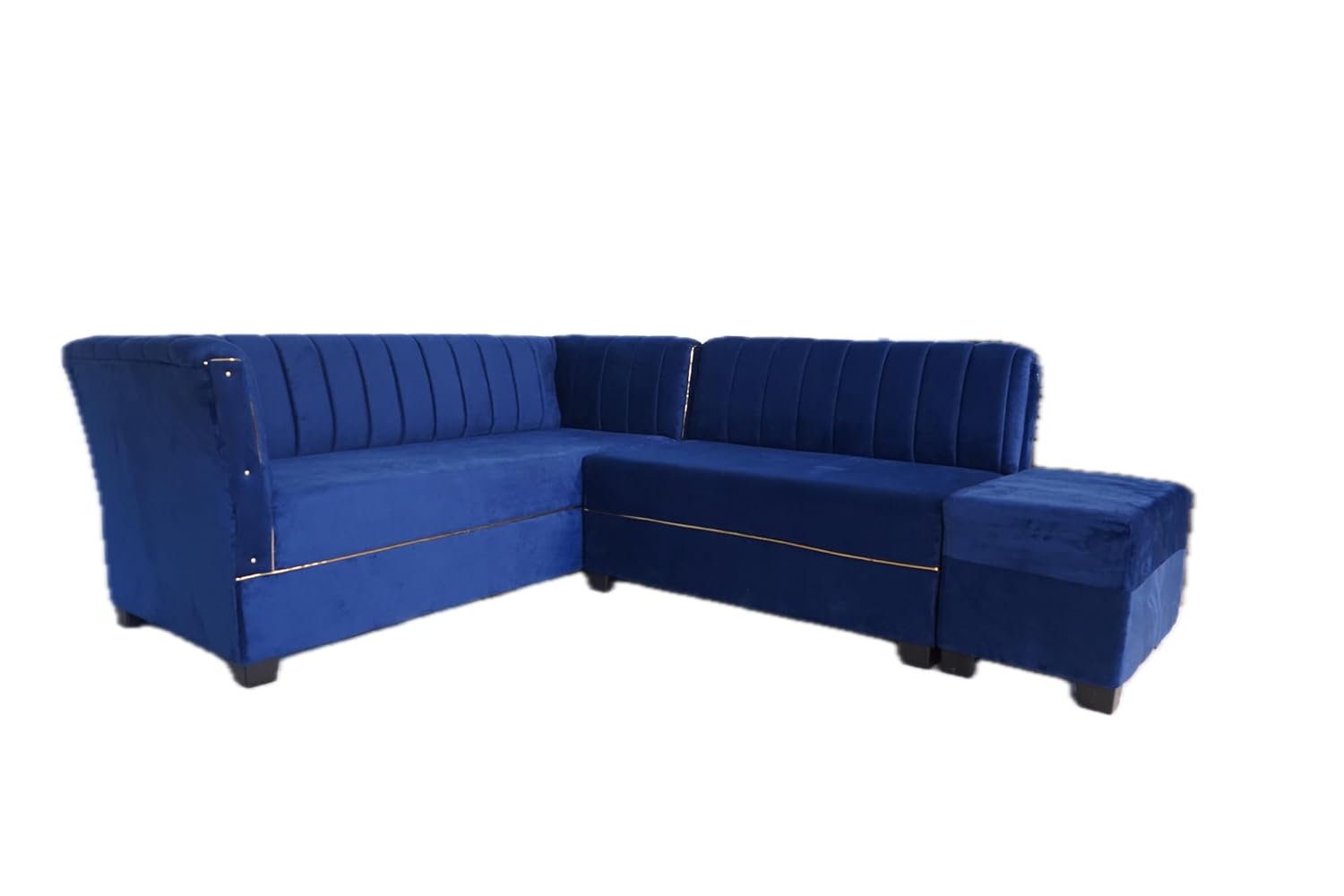 ShivajiSofa Velvet Corner L-Shape Sectional Sofa Set for Living Room, Left or Right Aligned 5 Seater, Solid Sal Wood Leatherette Upholstered, Blue Color - Image 7