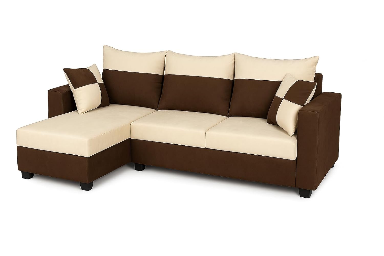 FURNY Arissa 4 Seater Fabric LHS L Shape Sofa Set with Exta Cushions (Cream-Dark Brown) | Premium Velvet Finish | Ideal of Living Room - Image 4