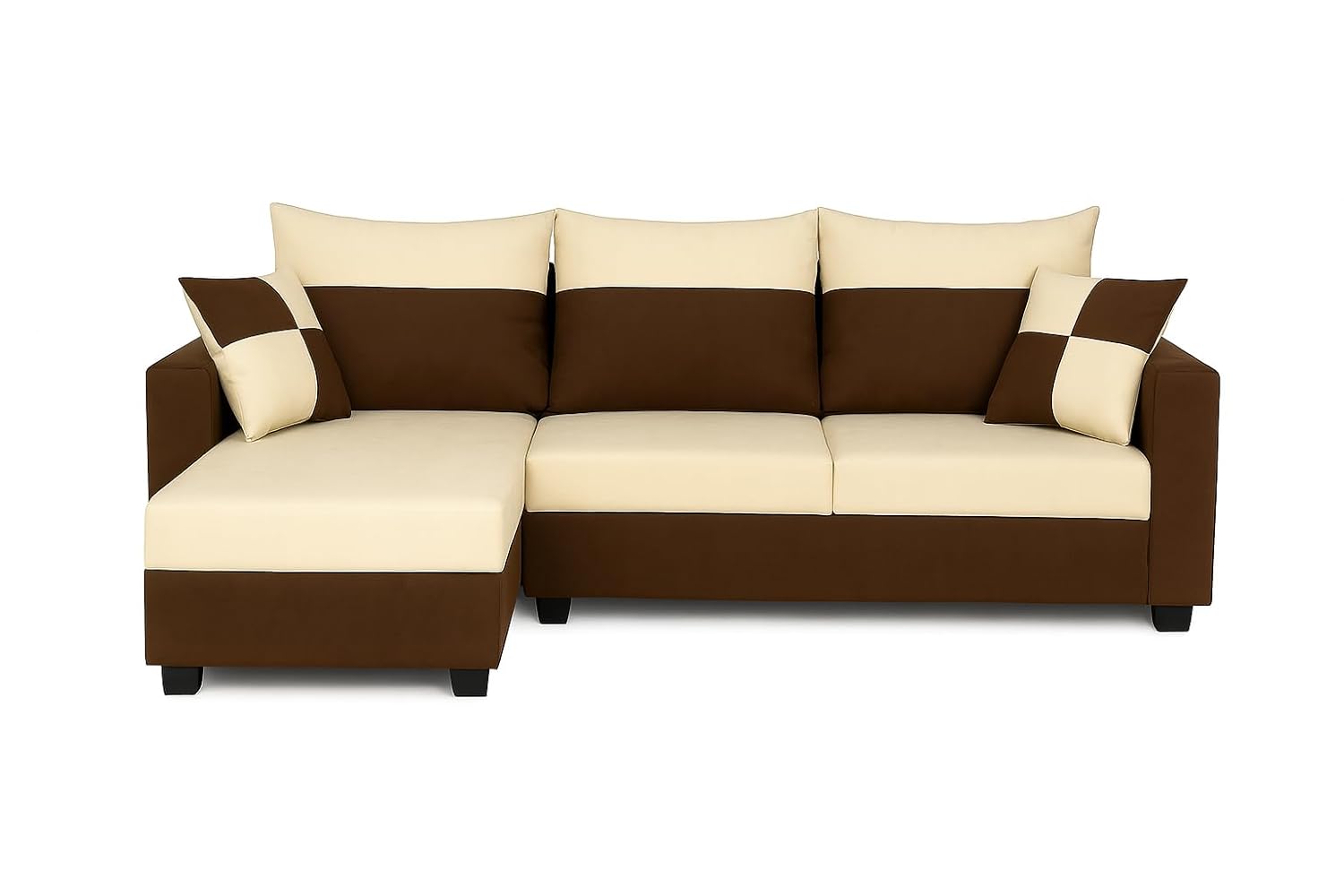 FURNY Arissa 4 Seater Fabric LHS L Shape Sofa Set with Exta Cushions (Cream-Dark Brown) | Premium Velvet Finish | Ideal of Living Room - Image 5