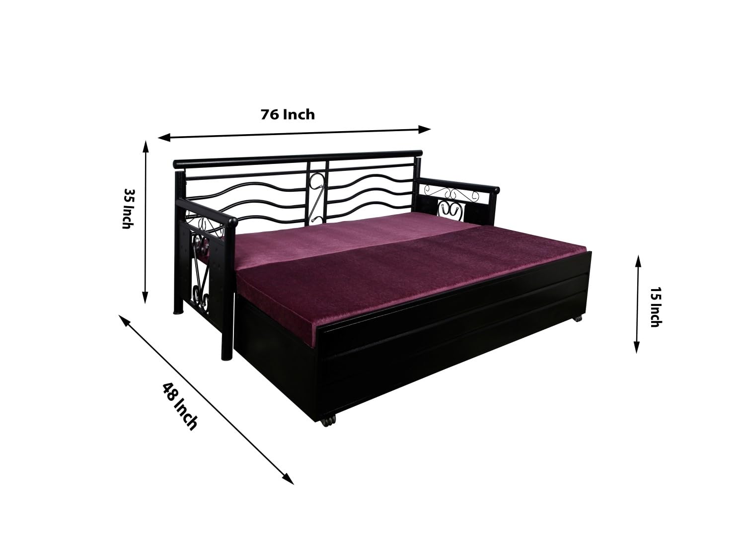 3 Seater Metal Sofa Cum Bed with Hydraulic Storage for Living Room (Black); Size: Single - 4 x 6 - APICS603 - Image 3