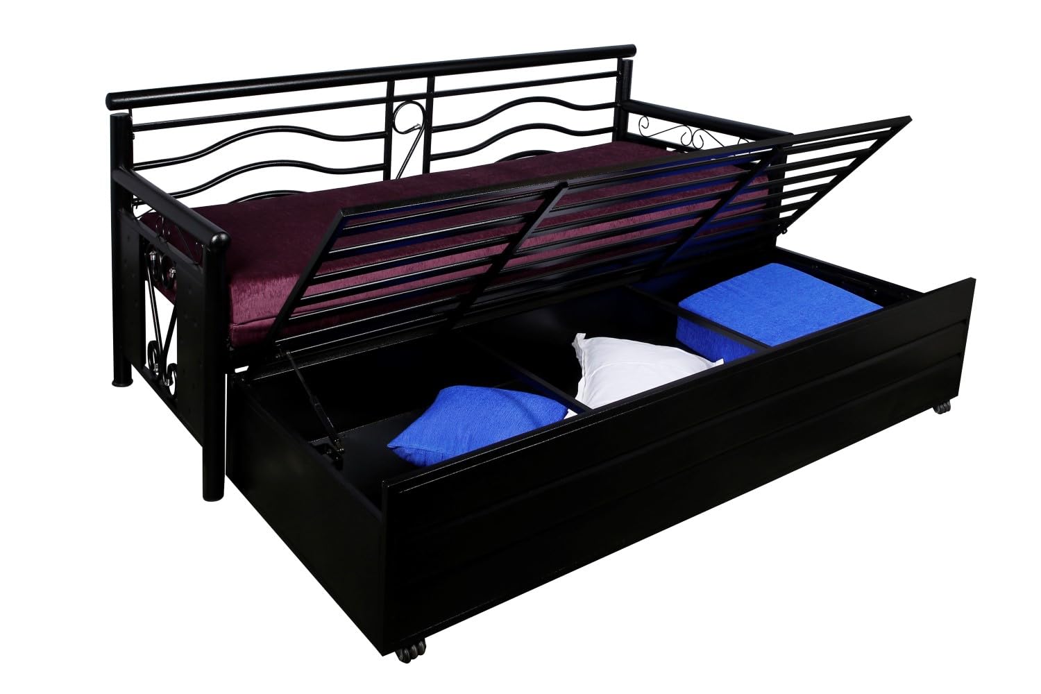 3 Seater Metal Sofa Cum Bed with Hydraulic Storage for Living Room (Black); Size: Single - 4 x 6 - APICS603 - Image 5