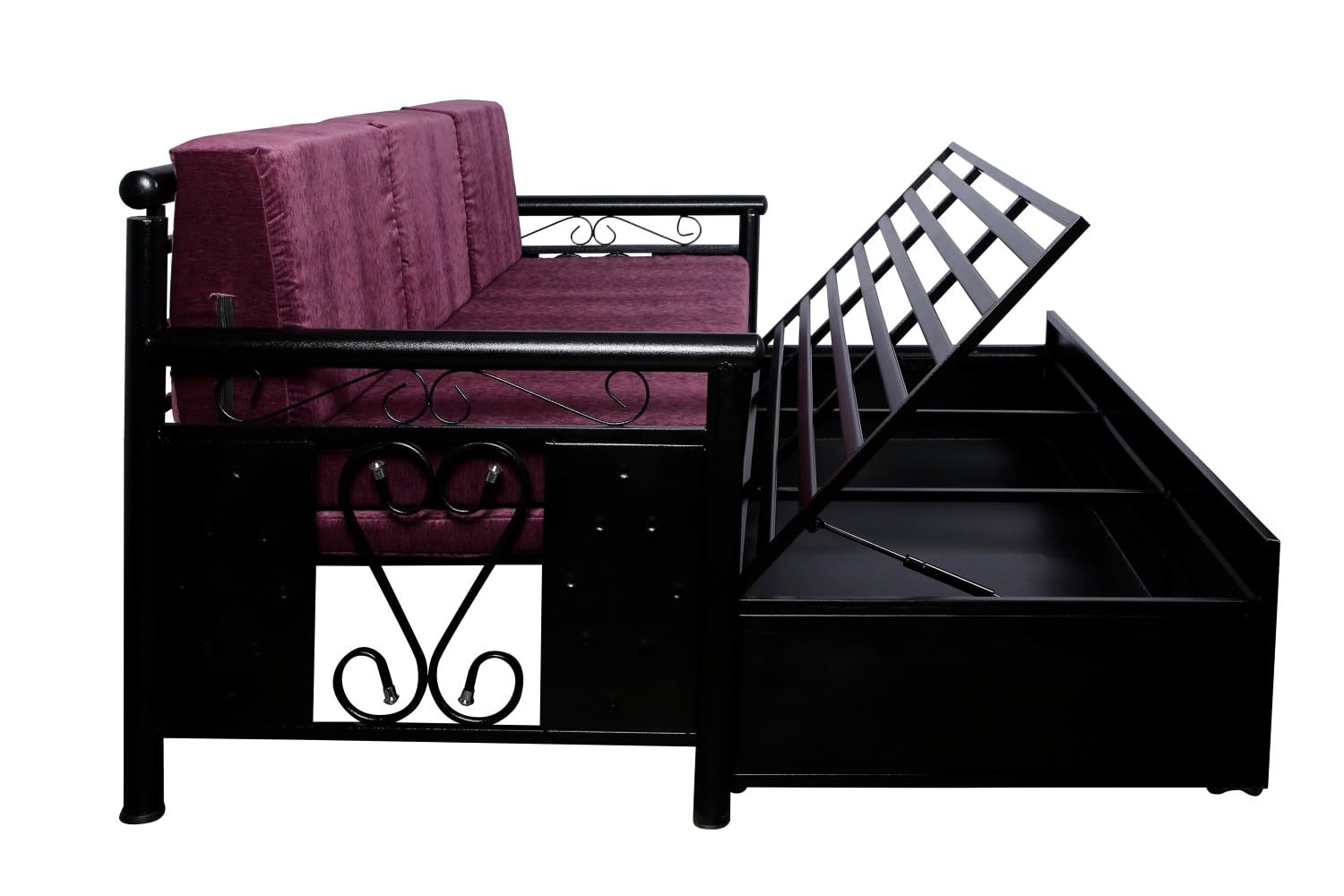 3 Seater Metal Sofa Cum Bed with Hydraulic Storage for Living Room (Black); Size: Single - 4 x 6 - APICS603 - Image 9