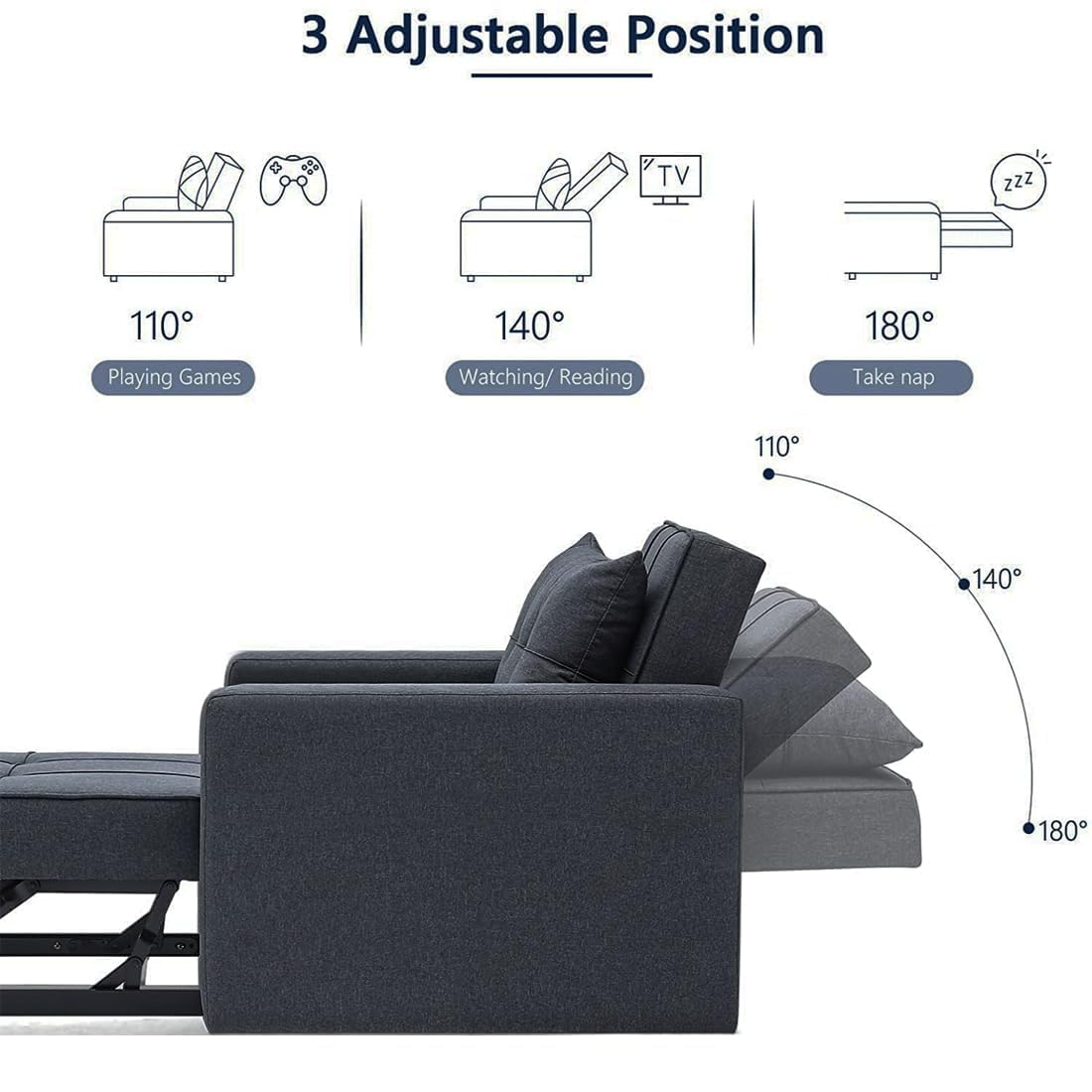 FURNY Tressa 1 Seater Fabric Pull-Out Sofa Cum Bed (Dark Blue) - Premium Velvet Finish - Durable Comfort - Ideal for Living Room - Image 8