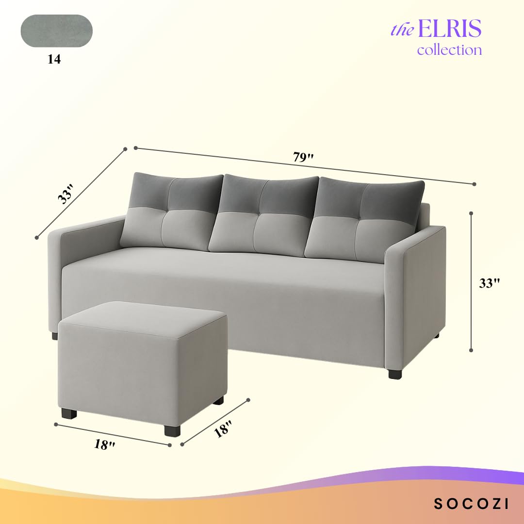 Belvris 3 Seater Modular L Shape Sofa Set with Ottoman | Soft Velvet Suede Fabric | Modern Design | Plush Comfort Cushions for Living Room (Light Grey-Dark Grey) - Image 3