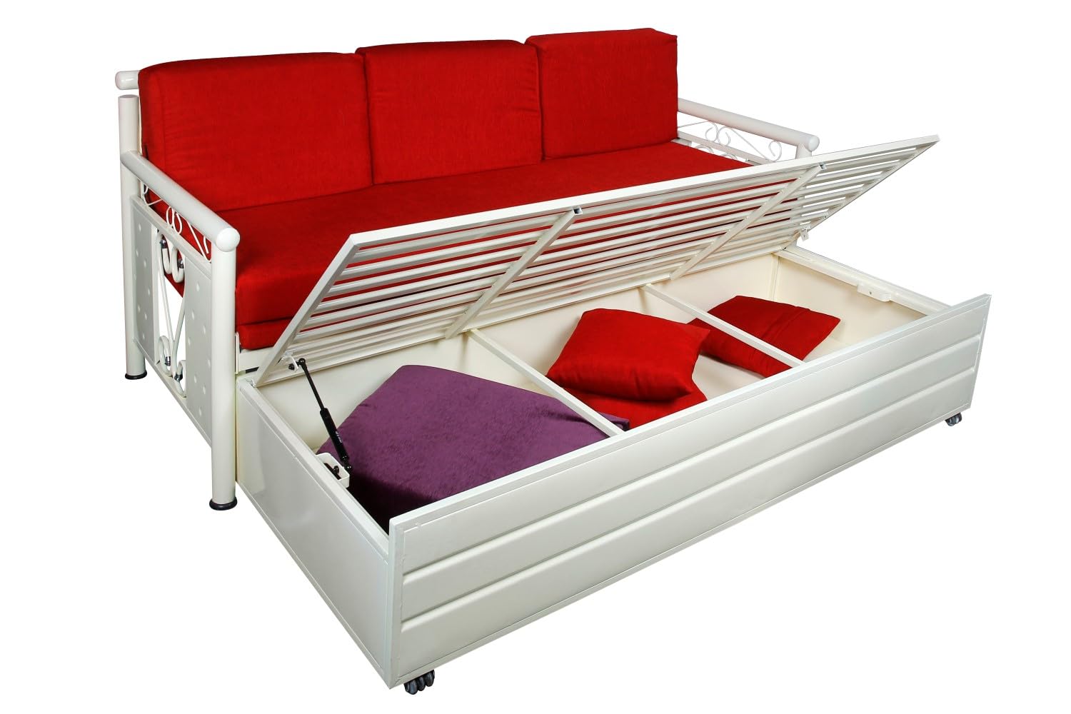 3 Seater Metal Sofa Cum Bed with Hydraulic Storage for Living Room (Black); Size: Single - 4 x 6 - APICS2003 - Image 10