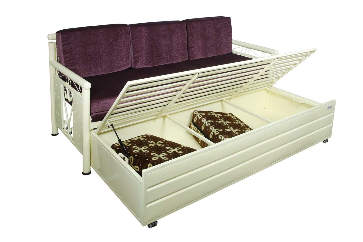 Metal Sofa Cum Bed with Hydraulic Storage Queen Size Bed Texture Finish - Colour White by A1 Star Furniture.|A1SFSC23| - Image 6