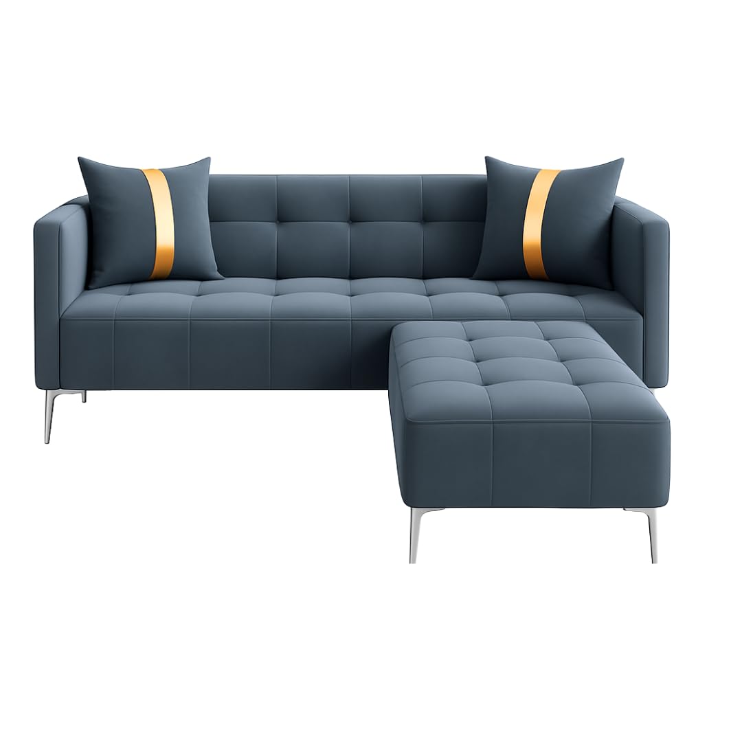 FURNY Styleliving 3 Seater Fabric Sofa Set with Ottoman (Dark Grey) with Velvet Fabric | Durable Comfort | Ideal for Living Room - Image 3
