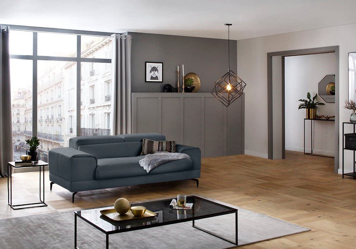 Fabrique Hembrella 2 Seater Suede Fabric Sofa Set with Ottoman - Modern and Comfortable Living Room Furniture for Home Office, Guests, and Living Room - Matt Dark Blue - Image 5