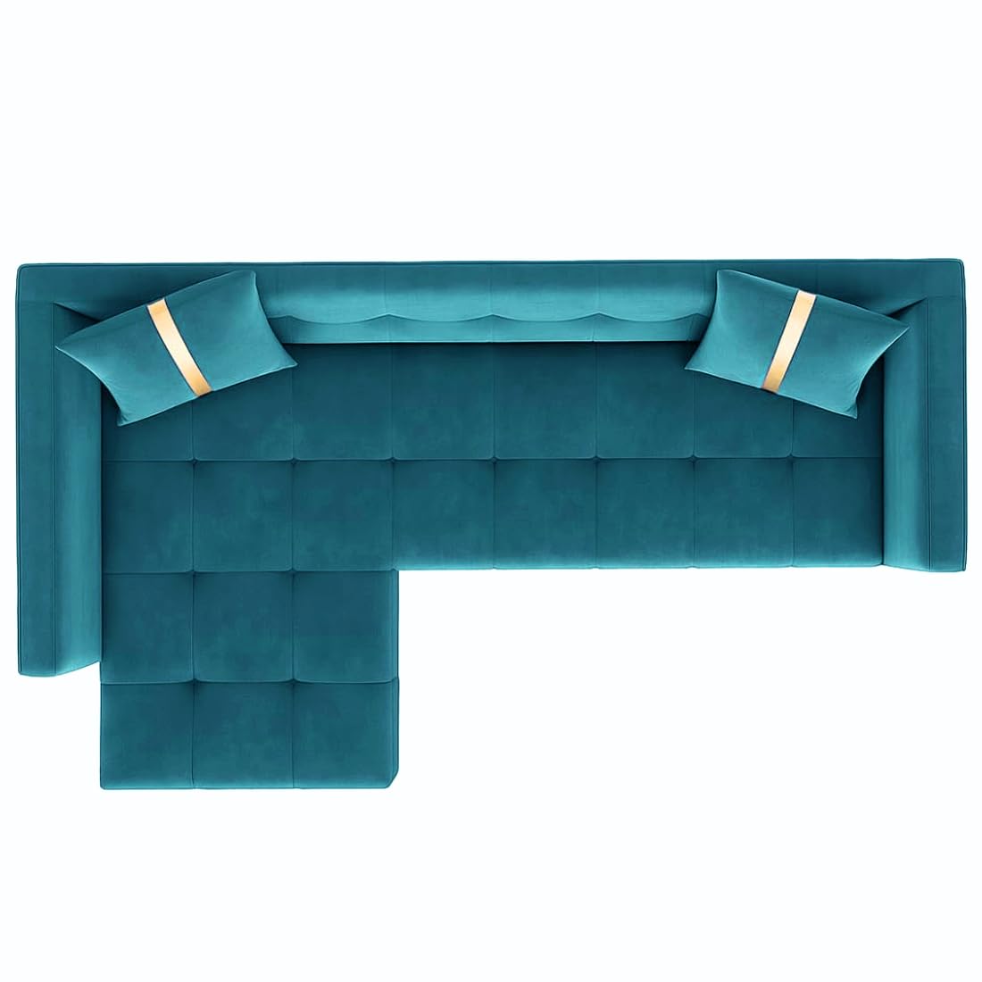FURNY Styliving 4 Seater Fabric LHS L Shape Sofa Set (Aqua Blue) with Golden Finish Legs | Durable & Comfortable | Ideal for Living Room - Image 6