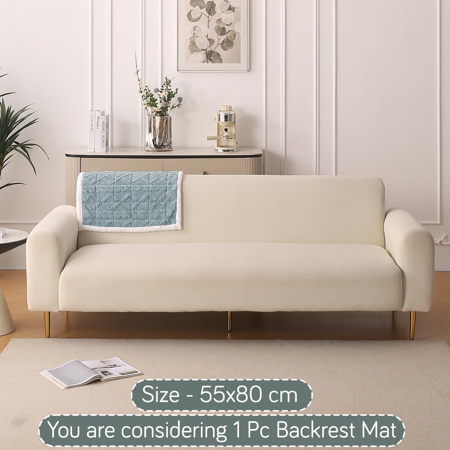 HOKIPO 'Italian Caelora' Luxury Jacquard Plush Sofa Backrest Cover Mat 55x80 cm | Pack of 1 Anti Slip Backrest Mat, Powder Blue (AR-6225-BL) - Image 4